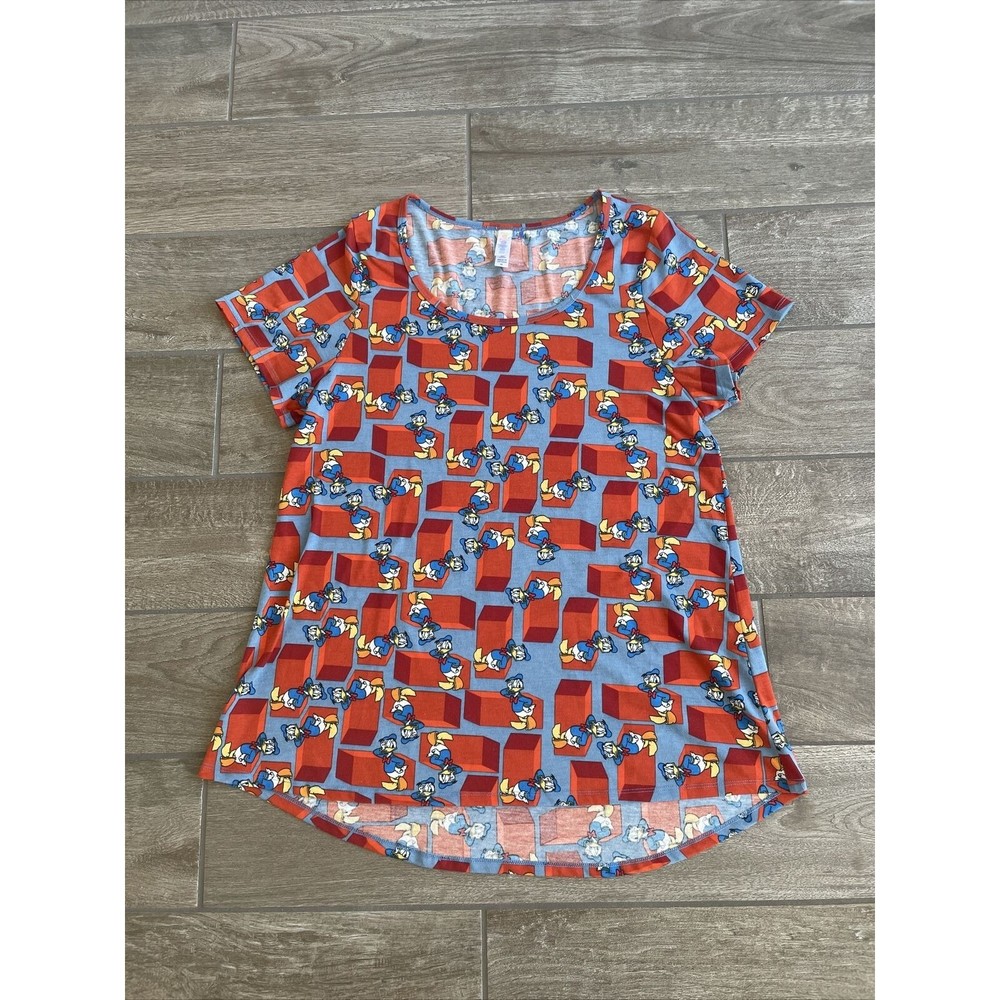 LuLaRoe Disney Shirt Womens Med. Simply Comfortable Donald Duck Oversized Hi-Low